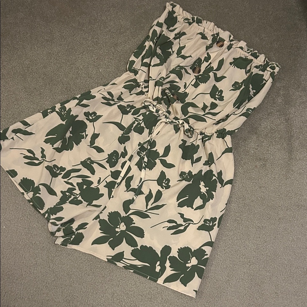 SHEIN Green Floral Women's Strapless Romper